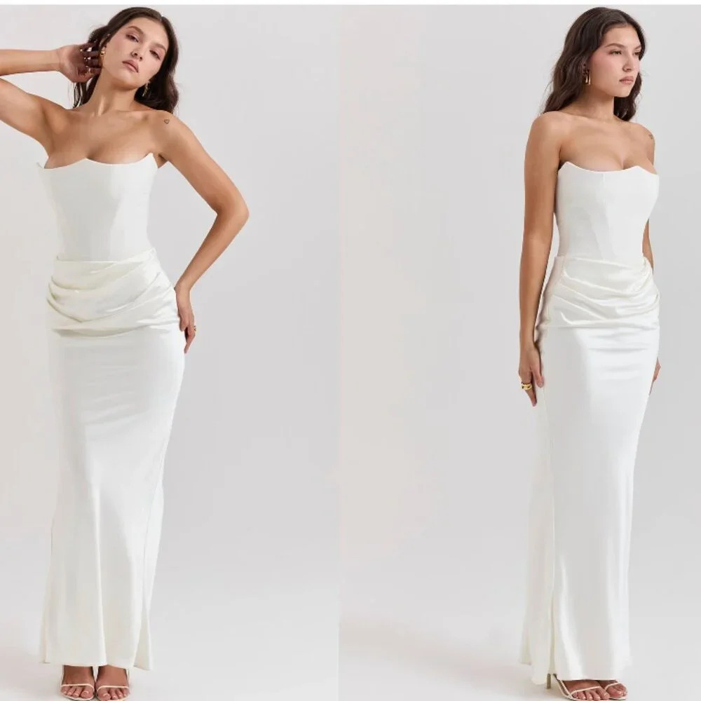 House of CB Ivory Strapless Draped Maxi Gown